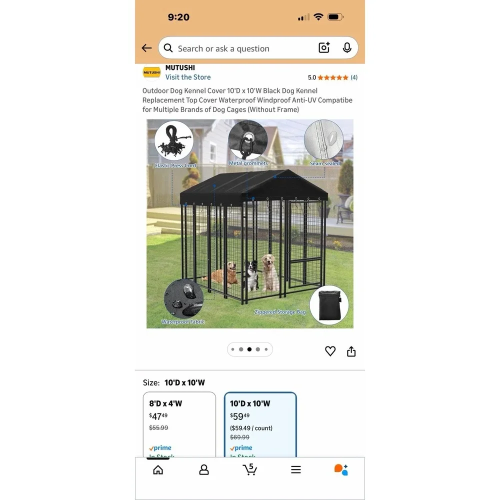 Outdoor Dog Kennel Cover Cage 10 x 10‎ ft Large Cover